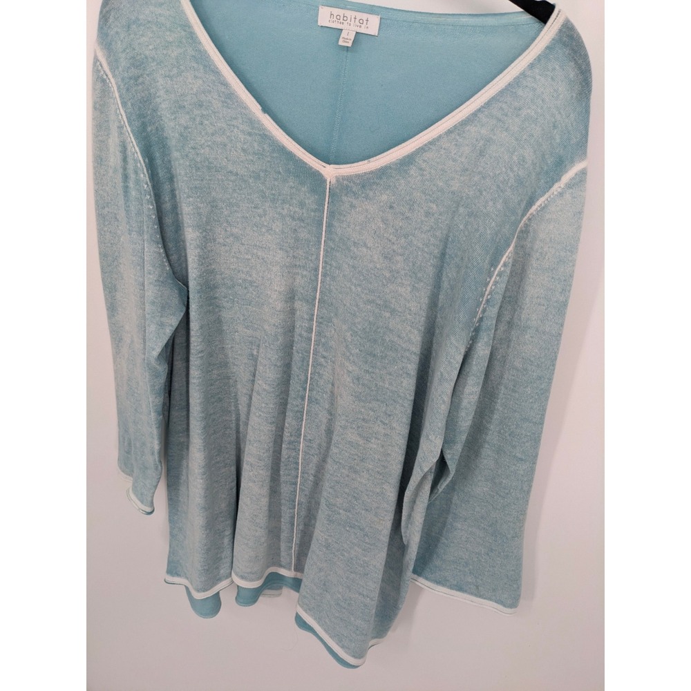 Habitat Sweater Womens Large Blue Marled V Neck Knit Top Soft Lightweight Casual - Picture 2 of 11